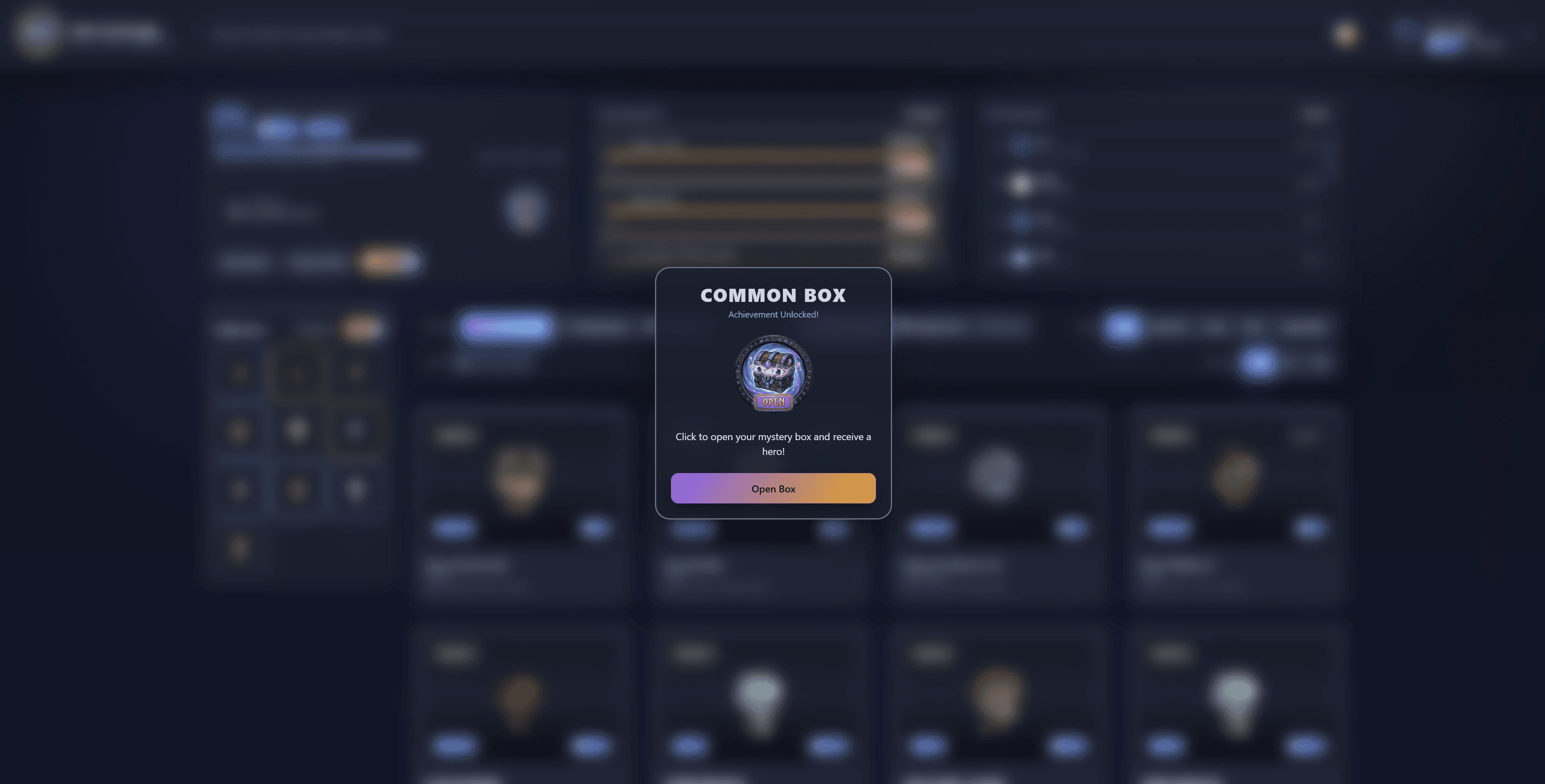 Mystery box modal for daily summon achievement rewards